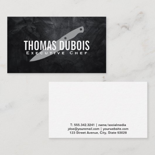 Keukenmes | Zwarte textuur wand Visitekaartje (Voorkant / Achterkant)