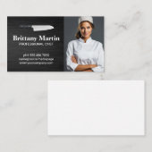 Keukenmeslogo | Vrouwelijke Chef Lachend Visitekaartje (Voorkant / Achterkant)