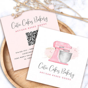 Keukenmixer Blush Roze QR Code Bakkerij Chef Vierkante Visitekaartje