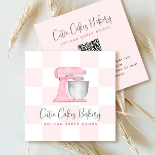Keukenmixer Blush Roze QR-code Geruite Bakkerij Vierkante Visitekaartje