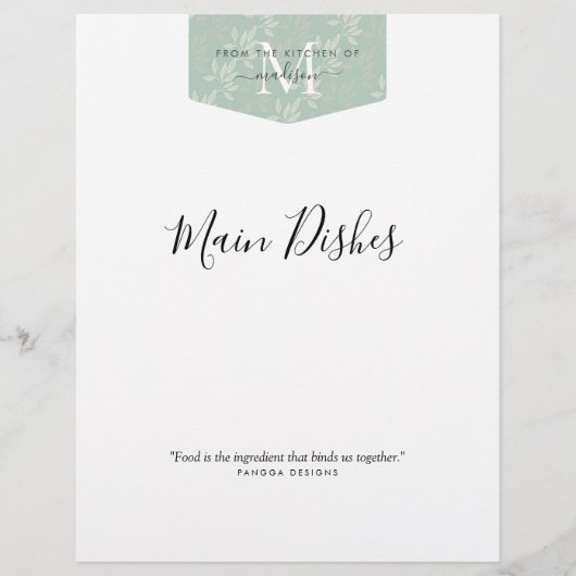 Keukenmonogram Floral Blauwgroen groen recept divi (Voorkant)