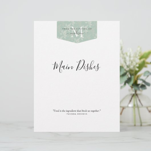 Keukenmonogram Floral Blauwgroen groen recept divi (Staand voorkant)