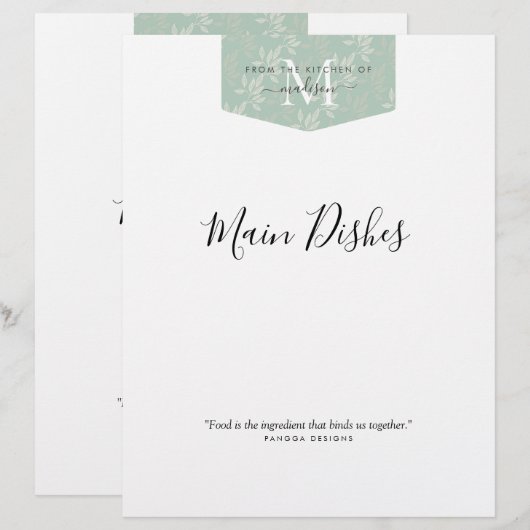 Keukenmonogram Floral Blauwgroen groen recept divi (Voorkant / Achterkant)