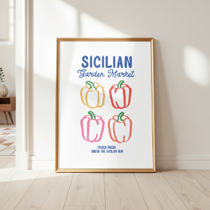 Keukenmuurdecoratie met pepers van de boerenmarkt poster
