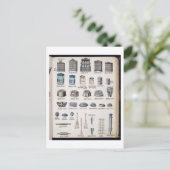 Keukenopslag en keukengerei van een handelscatalog briefkaart (Staand voorkant)