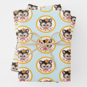 Keukenpapierplatte set met retro Kitten Inpakpapier Vel