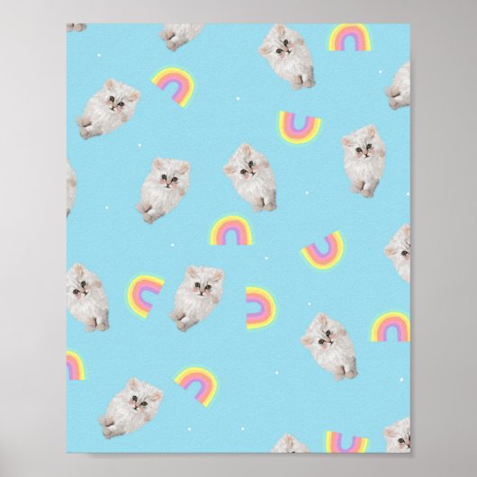 Keukenpasta esthetische kat Kitten Rainbows Blue Poster (Voorkant)