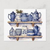  keukenplank Blauw Wit Gerechten Theekoffie Briefkaart (Voorkant)