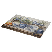 Keukenplank Blauw Witte gerechten Sinaasappels Snijplank (Hoek)