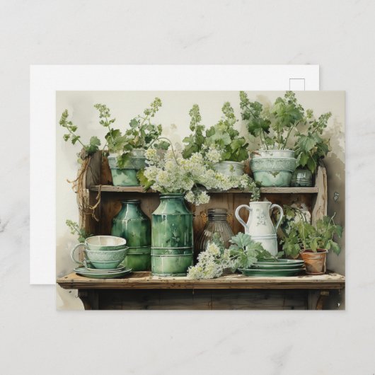 Keukenplank Groene potten Clay Pots Briefkaart (Voorkant / Achterkant)