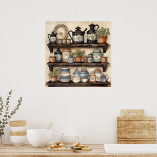 keukenplank potten Planten borden Cannister Poster