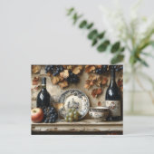 Keukenplank Wijnflessen Druivengerechten Briefkaart (Staand voorkant)