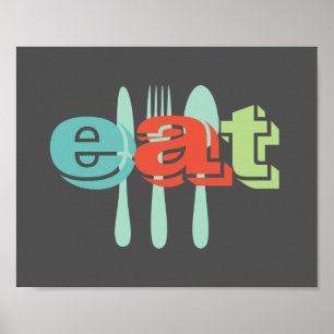 keukenposter eet kleurrijke tekst op houtskool gri poster
