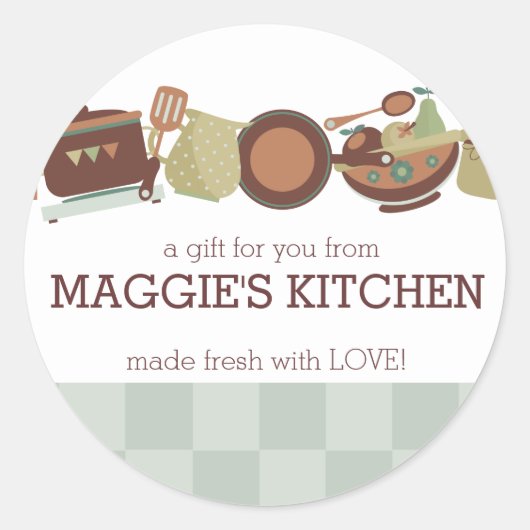 Keukenpotten pannen gebruiksvoorwerpen koken horec ronde sticker (Voorkant)