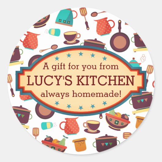 Keukenpotten pannen gebruiksvoorwerpen koken horec ronde sticker (Voorkant)