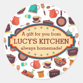 Keukenpotten pannen gebruiksvoorwerpen koken horec ronde sticker