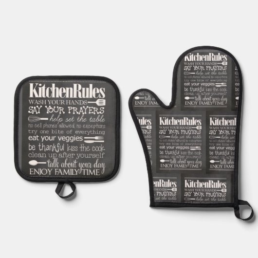 "Keukenregels" Ovenwant & Pannenlap Set (Voorkant)