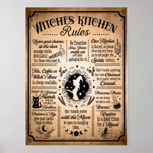 Keukenregels voor Heksen Vintage Halloween Poster