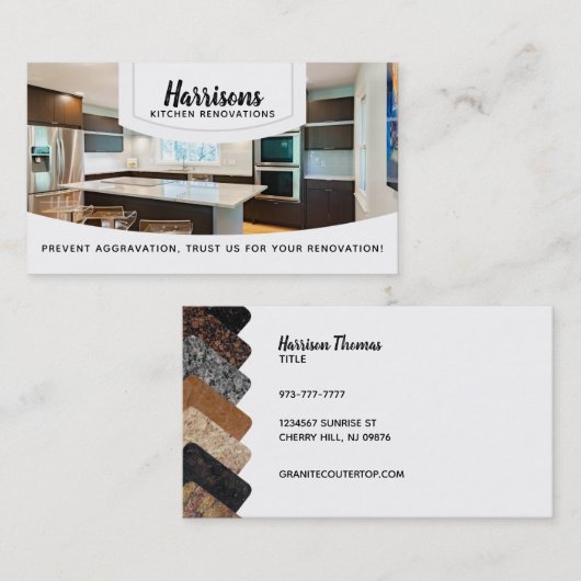 Keukenrenovatieslogans Visitekaartjes (Voorkant / Achterkant)