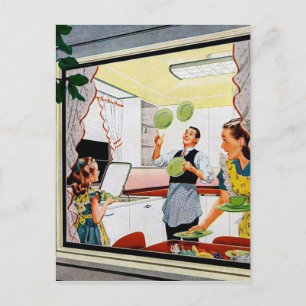 Keukenretro keukenfamilie briefkaart