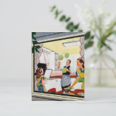 Keukenretro keukenfamilie briefkaart (Staand voorkant)