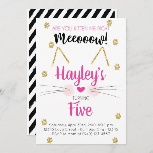 Keukenroze en gouden kinderen - uitnodiging van af (Voorkant / Achterkant)