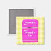 Keukenroze koelkast gele gingham  magneet (Voorkant / Achterkant)