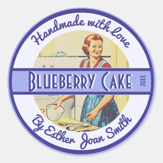 keukenscène uit 1950s met aangepaste tekst ronde sticker (Voorkant)