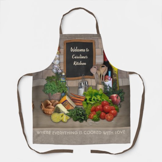 KeukenSchort met jouw naam op het karton Schort (Voorkant)