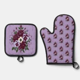 Keukenset manchet en ovenhandschoen Viooltjes Ovenwant & Pannenlap Set