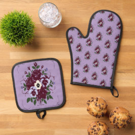 Keukenset manchet en ovenhandschoen Viooltjes Ovenwant & Pannenlap Set