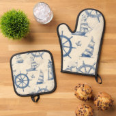 Keukenset met mariene elementen ovenwant & pannenlap set (Top down)