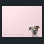 Keukentekening van de pit notitieblok<br><div class="desc">Dit werd getekend met een potlood dat vervolgens digitaal gekleurd werd met een conte en pastel. Het is een tekening van een bruine en witte kleurpaalhond met een enorme glimlach op het gezicht. Haar tong steekt uit haar mond.</div>