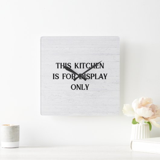 Keukentekst op gewitwasd hout vierkante klok (Huis)