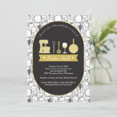 Keukenthema Bridal Shower Uitnodigingen zwart goud (Staand voorkant)