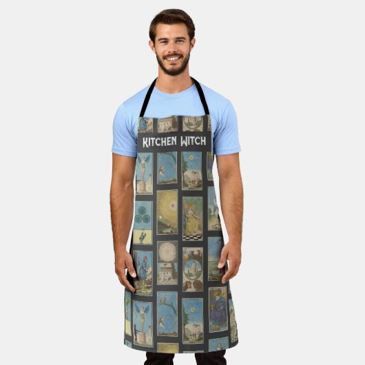 Keukenwitch  Tarot Kaart grijze achtergrond Schort (Gedragen)