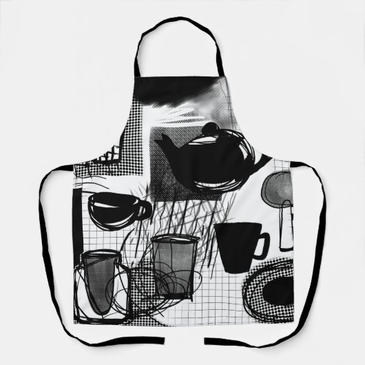 Keukenzwart en wit schort (Voorkant)