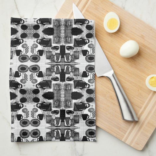 Keukenzwart en wit theedoek (Quarter Fold)