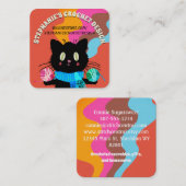 Keukkattengaren, regenbooghaakjes, breiende besche vierkante visitekaartje (Voorkant / Achterkant)