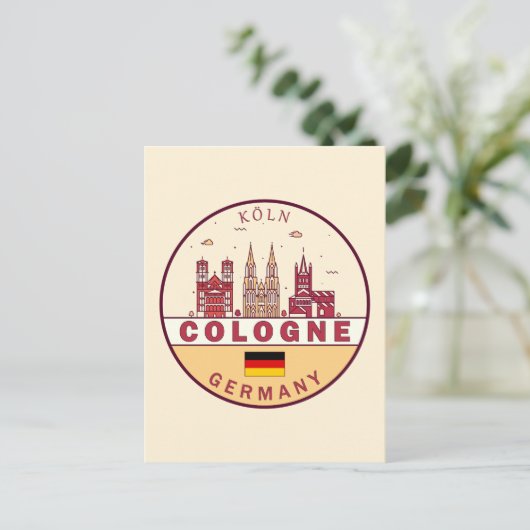 Keulen Duitsland City Skyline Emblem Briefkaart (Staand voorkant)