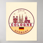 Keulen Duitsland City Skyline Emblem Poster (Voorkant)
