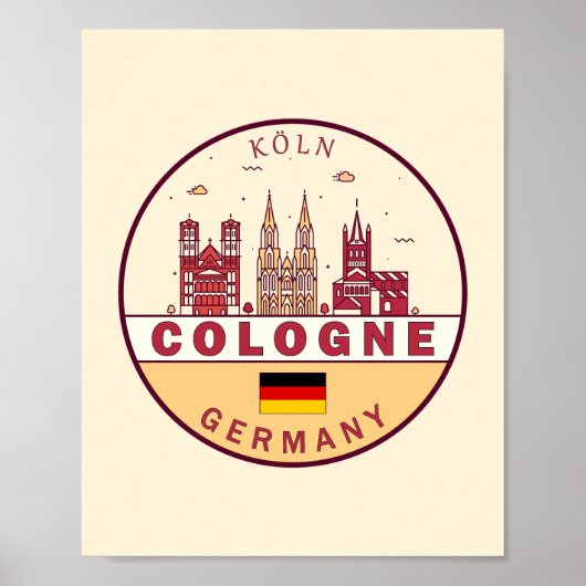 Keulen Duitsland City Skyline Emblem Poster (Voorkant)