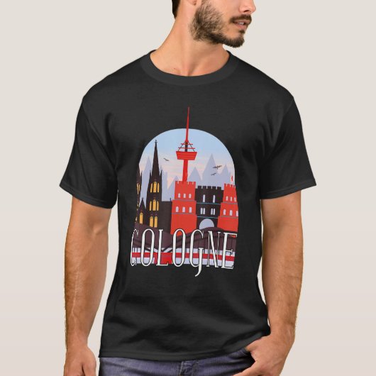Keulen Duitsland City Skyline Silhouette Outline S T-shirt (Voorkant)