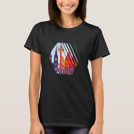 Keulen Duitsland City Skyline Silhouette Outline S T-shirt (Voorkant)