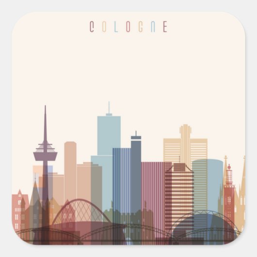 Keulen, Duitsland | City Skyline Vierkante Sticker (Voorkant)