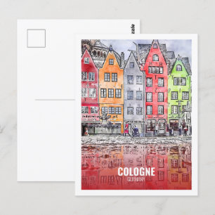 Keulen Duitsland Famous Travel Waterverf Sketch Briefkaart