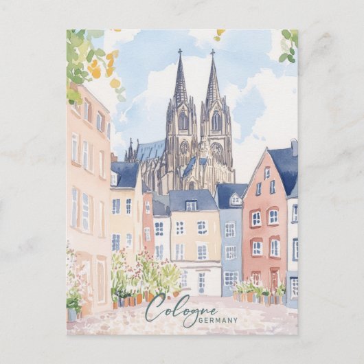 Keulen Duitsland Gouache Verf Illustratie Reizen Briefkaart (Voorkant)