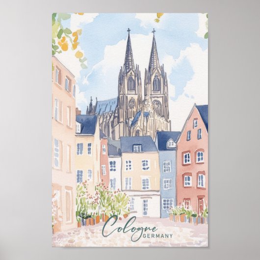 Keulen Duitsland Gouache Verf Illustratie Reizen Poster (Voorkant)