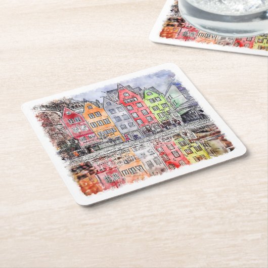 Keulen Duitsland Hand getrokken Waterverf schets Kartonnen Onderzetters (Schuin)