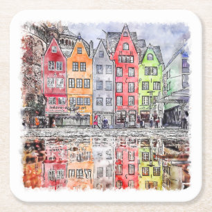 Keulen Duitsland Hand getrokken Waterverf schets Kartonnen Onderzetters